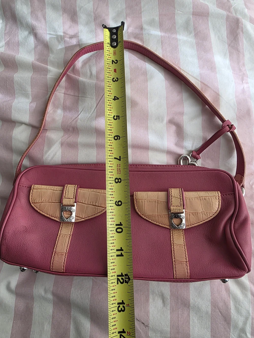 Brighton Pink Shoulder Bag with Tan Flap Accents